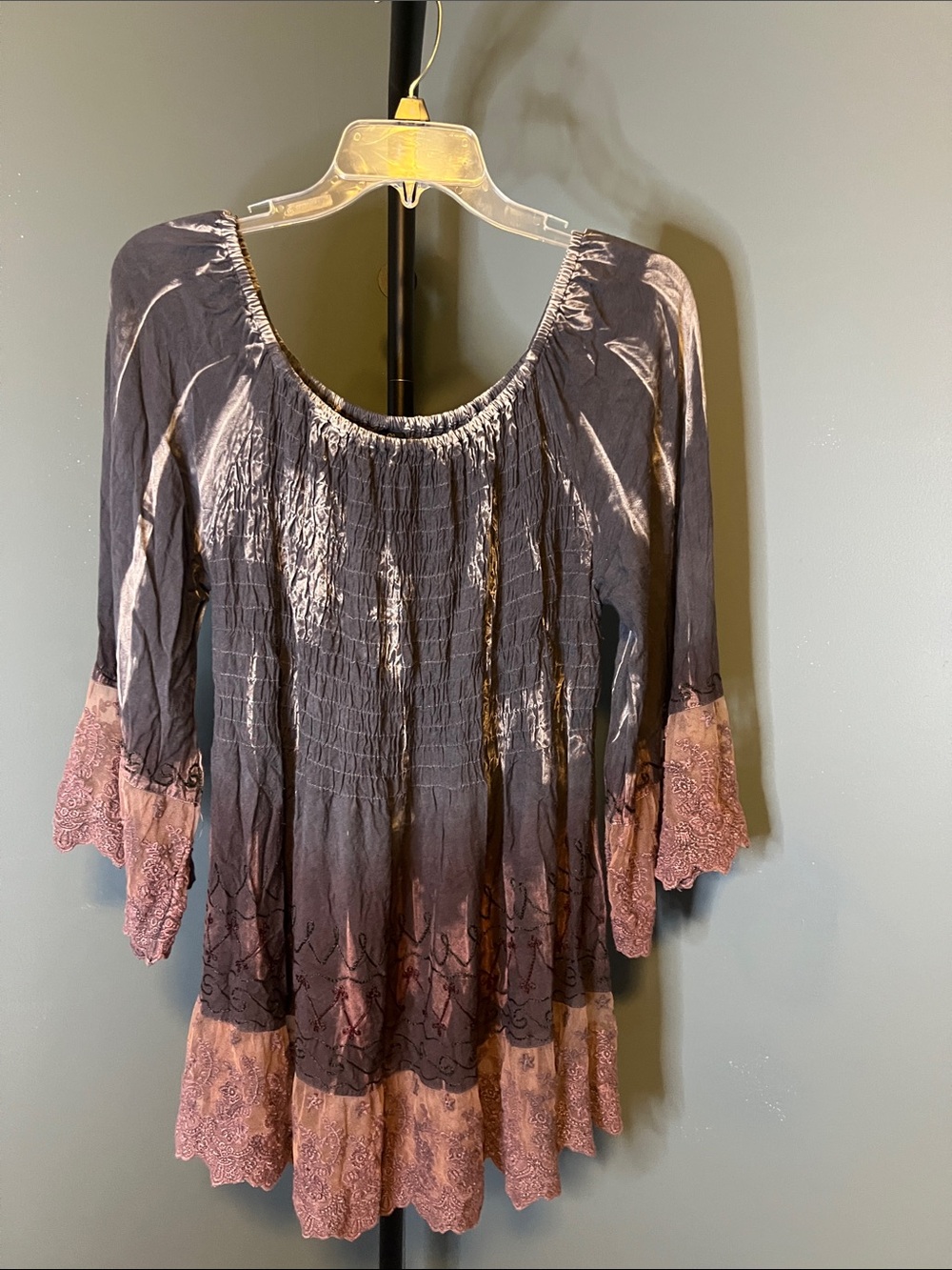 Sacred Threads Black Tunic with Dusty Rose Lace Hem